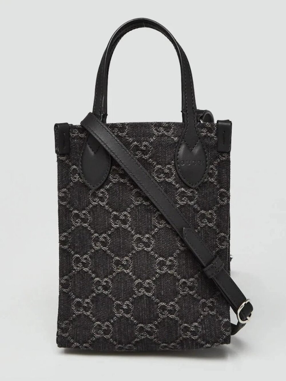 Gucci Black GG Denim/Leather Mini Interlocking Tote Crossbody Bag